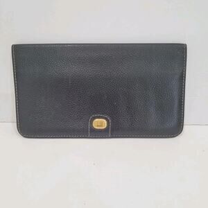 Dunhill Designer Card Bill Holder Wallet Black Bifold Pebble Leather Stitch Long